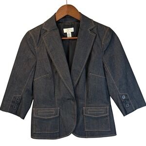 Ann Taylor LOFT Dark Wash Denim Peplum Blazer Jacket Size 6P Petite